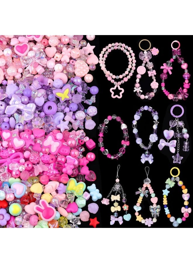 Capstro 180–240PCS Acrylic Beads Set (160g) – Pink, Violet & Rose Mixed Cute Chunky Beads for DIY Jewelry Making | Assorted Shapes for Bracelets, Necklaces, Keychains & Crafts | Beading Kit for Kids & Beginner Crafters - Image 1
